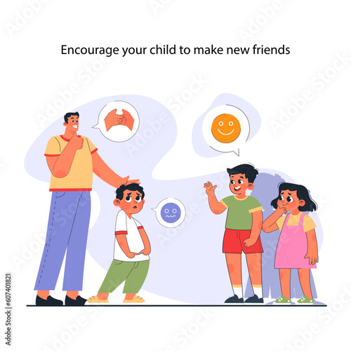 Modern positive parenting. Parent helping a child to conquer fears