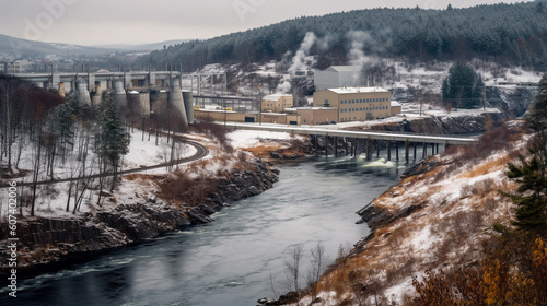 hydroelectic plant near small city Generative AI photo