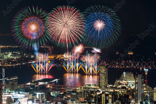 Fireworks display is a typical summer scene in Japan. Colorful fireworks dye the night sky beautifully.