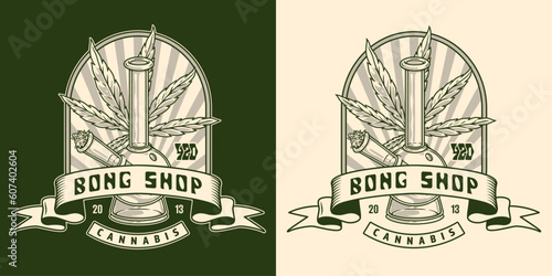 Cannabis bong shop sticker monochrome