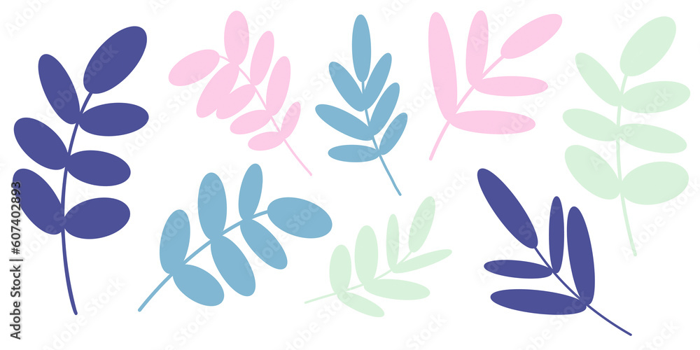 Set with abstract leaves on a white background.