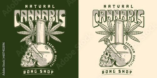 Cannabis bong shop logotype monochrome