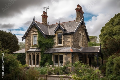 a beautifully restored victorian house with a smoke-free chimney and stone fireplace, created with generative ai