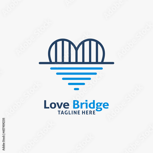 Bridge and heart shape for love bridge logo design photo