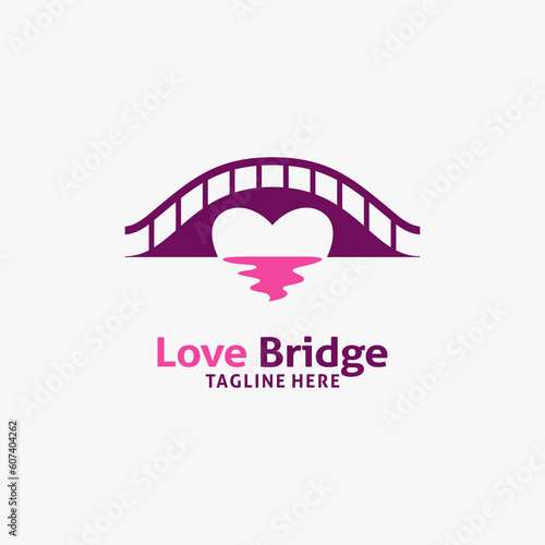 Bridge and heart shape for love bridge logo design