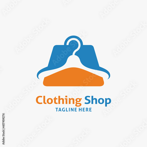 Clothes hanger and shopping bag for clothing shop logo design