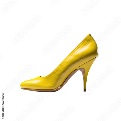 Yellow high heels shoes isolated on transparent background. Generative AI