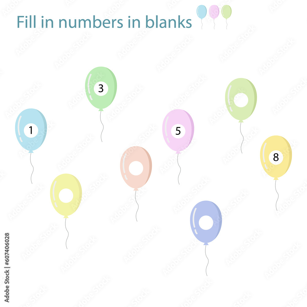 Fill number in the blanks with a number in ballon as an illustration.