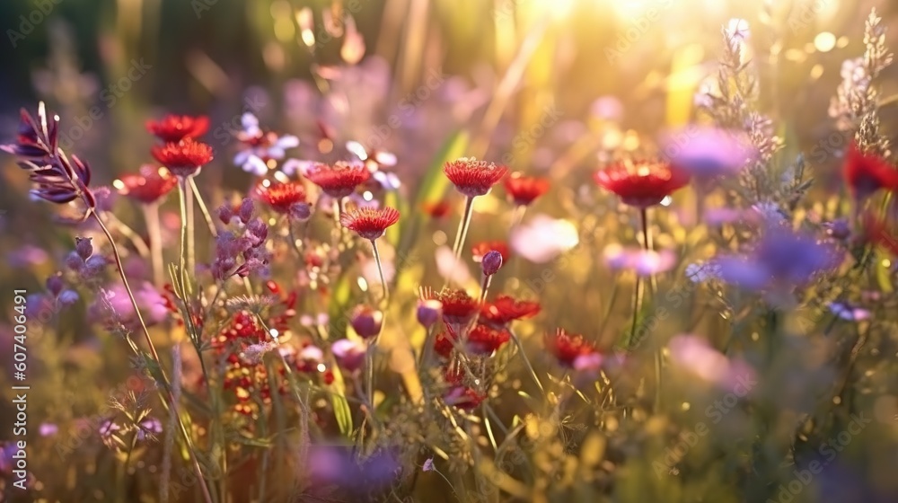 Obraz premium Beautiful meadow flowers blooming in the garden. Generative AI