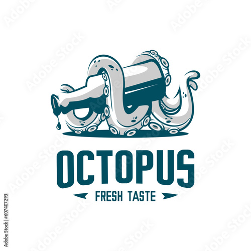 vector illustration of an octopus or tentacle  wrapped around a bottle of wine