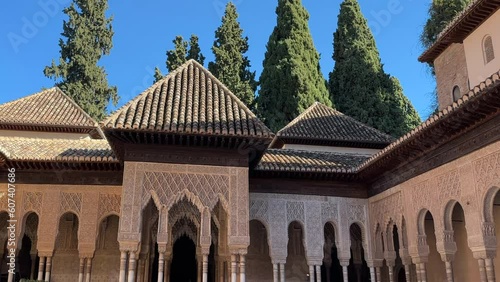 Medieval architecture in Alhambra, Spain. The famous place is a tourist attraction in the Asturias province.  photo