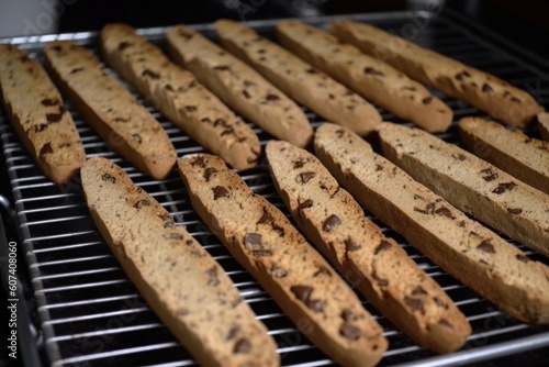 biscotti drying on tray after being baked, created with generative ai