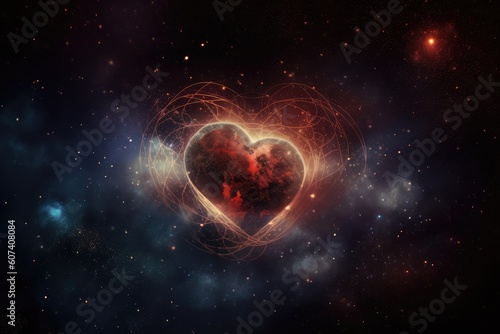 heart, beating within the heart of a nebula, with stars in the background, created with generative ai