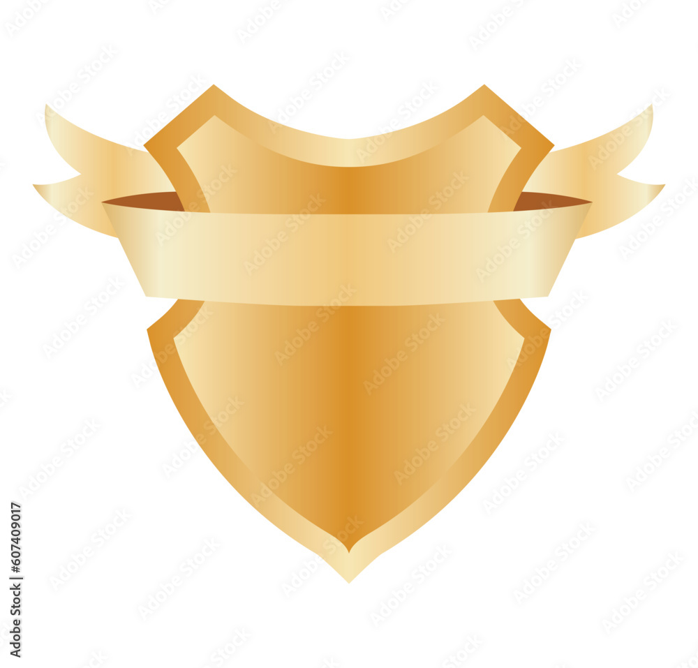 Heraldic blank shield icon with ribbon. Security illustration sign. Knight award symbol. Medieval royal vintage badge isolated on white Heraldic blank shield icon with ribbon. Security illustration sign. Knight award symbol. Medieval royal vintage badge isolated on white