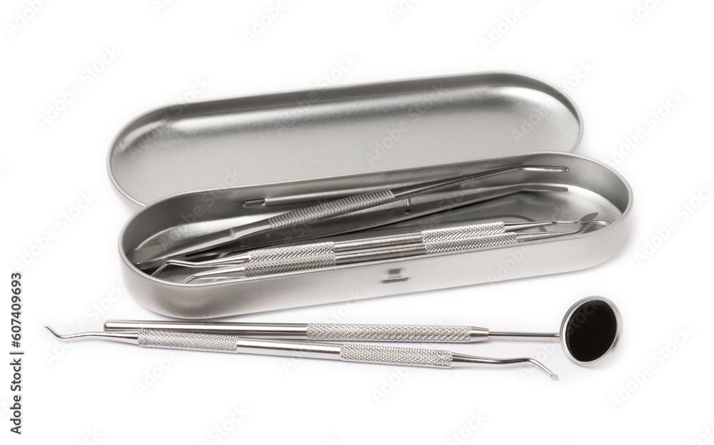Dental instruments isolated on white background. Professional tools for oral care. Whitens teeth, stimulates gums, removes plaque and tartar. Clean teeth.Dentistry concept. mockup Dental instruments isolated on white background. Professional tools for oral care. Whitens teeth, stimulates gums, removes plaque and tartar. Clean teeth.Dentistry concept. mockup