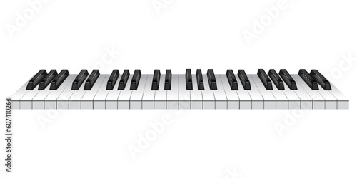 Piano keys. Musical instrument keyboard top above view. Black and white classic or electric piano keys. 3d vector illustration