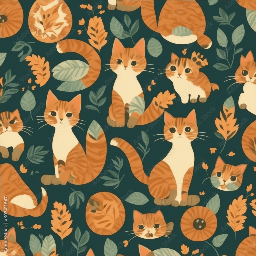 Repeat pattern, Cat, forest, cute