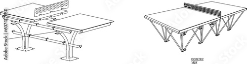 Ping pong ball sports table isometric illustration vector sketch