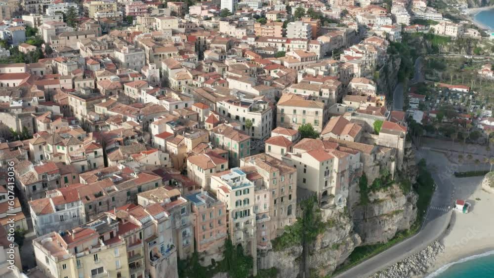Aerial view of Tropea, coastline, harbor, town and beach, Calabria, Italy - 4k Aerial view of Tropea, coastline, harbor, town and beach, Calabria, Italy - 4k
