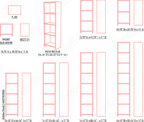 Set of sketches vector illustrations of wardrobe shelves