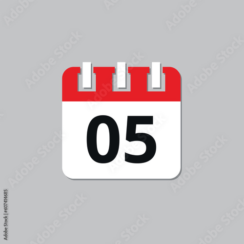 Specific day calendar red flat icon. Calendar icon vector illustration for websites and graphic resources. Date set on the 5st. photo