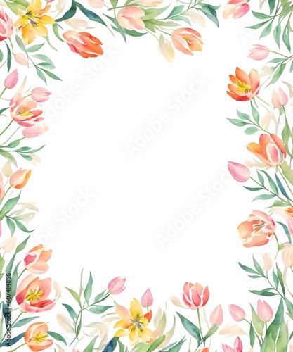 Abstract floral art background with tulips. Botanical watercolor hand drawn flowers paint. Design illustration for wallpaper  banner  print  poster  cover  greeting and invitation card. Generative AI