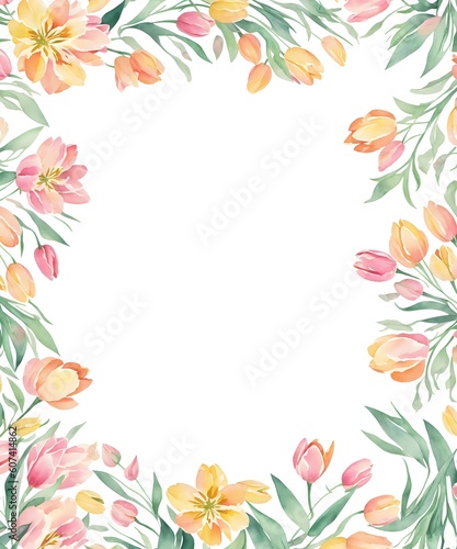 Abstract floral art background with tulips. Botanical watercolor hand drawn flowers paint. Design illustration for wallpaper, banner, print, poster, cover, greeting and invitation card. Generative AI © 360VP
