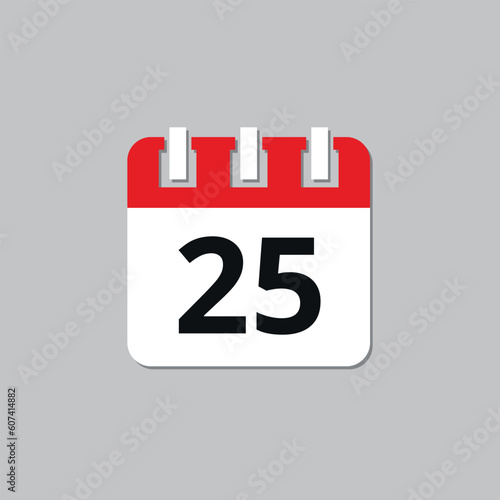 Specific day calendar red flat icon. Calendar icon vector illustration for websites and graphic resources. Date set on the 25st. photo