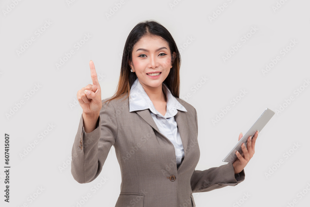 business woman hold tablet on white background business woman hold tablet on white background
