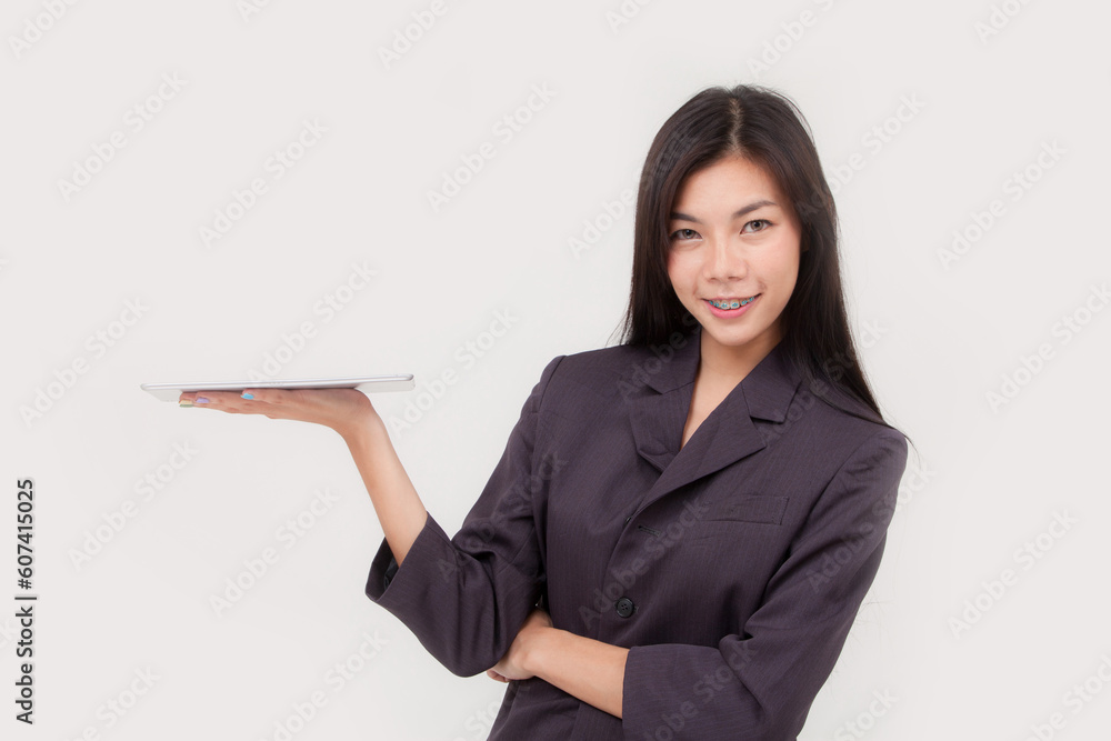 business woman hold tablet on white background business woman hold tablet on white background