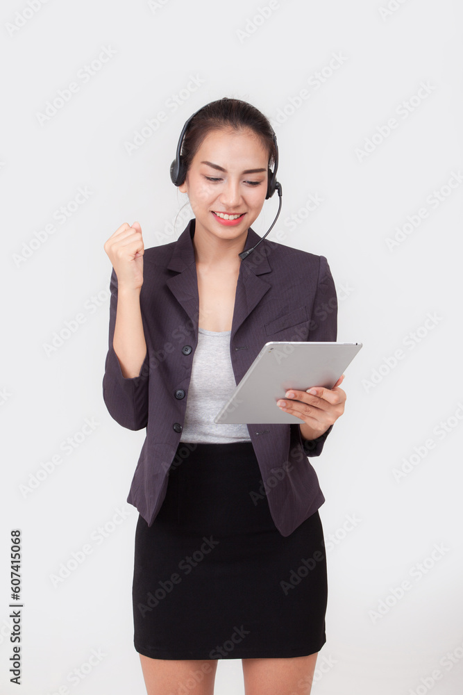 business woman hold tablet on white background business woman hold tablet on white background
