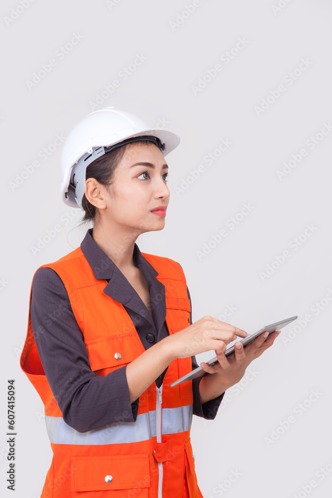  business woman hold tablet on white background