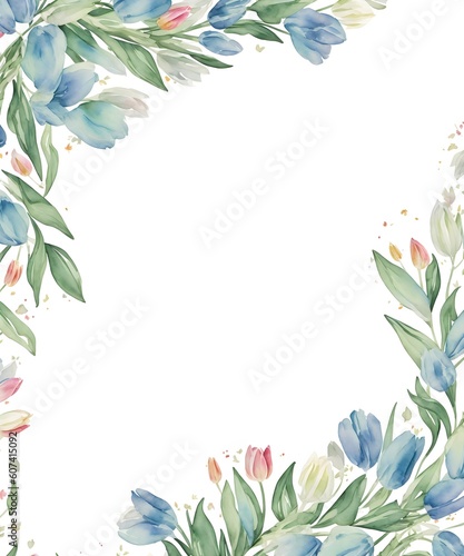 Abstract floral art background with tulips. Botanical watercolor hand drawn flowers paint. Design illustration for wallpaper  banner  print  poster  cover  greeting and invitation card. Generative AI