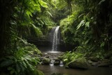 waterfall surrounded by lush greenery and wildlife, created with generative ai