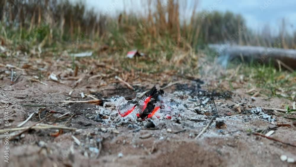 fading campfire with white smoke. Burning logs in fireplace. High quality 4k footage fading campfire with white smoke. Burning logs in fireplace. High quality 4k footage