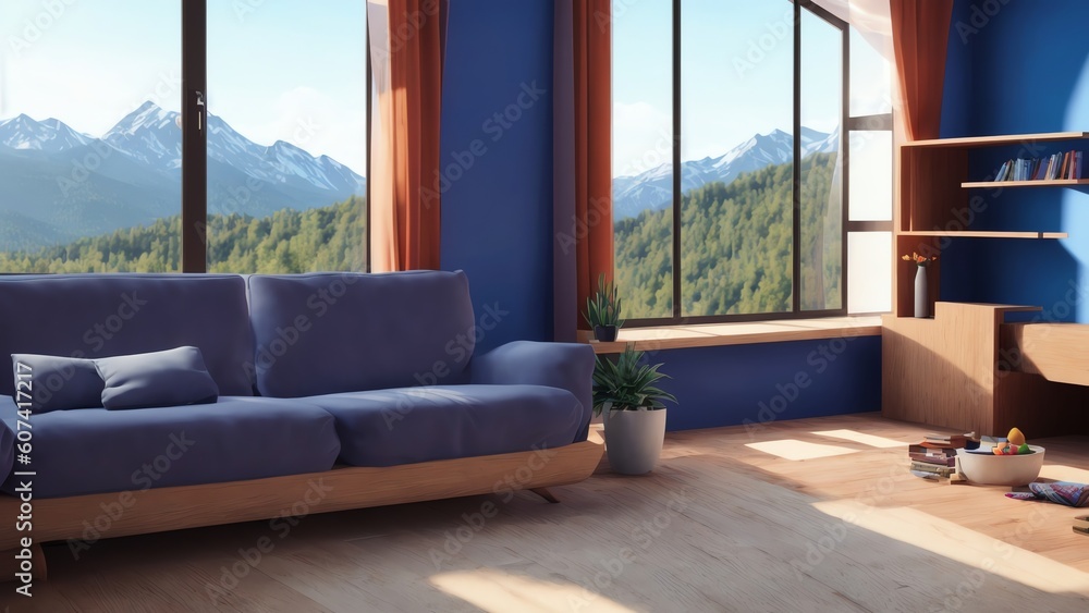 Fototapeta premium 3d-Rendered Modern Living Room Interior. Generative AI