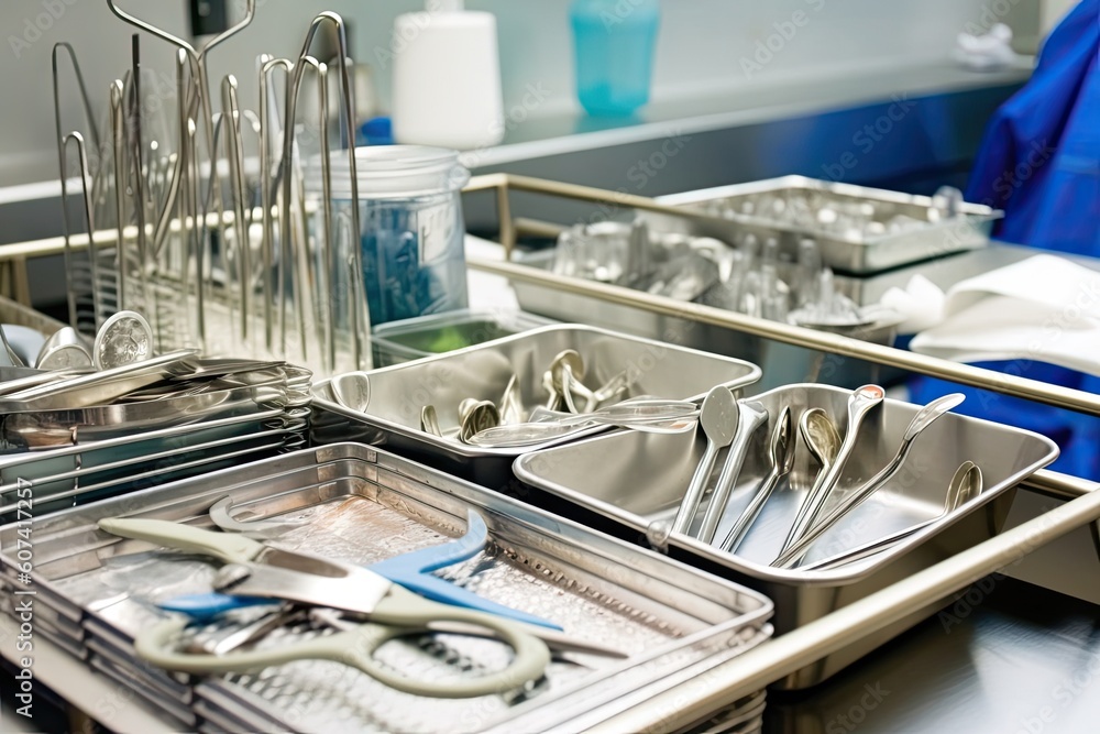 surgical instruments being sterilized and packaged for in modern, sterile operating room, created with generative ai surgical instruments being sterilized and packaged for in modern, sterile operating room, created with generative ai