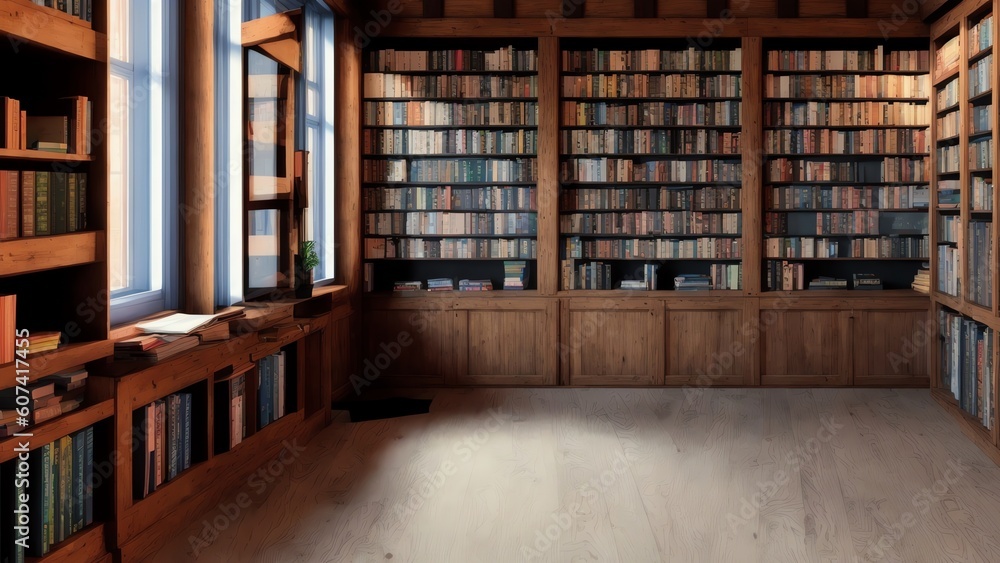 Antique Books In A Timbered Library. Generative AI Antique Books In A Timbered Library. Generative AI
