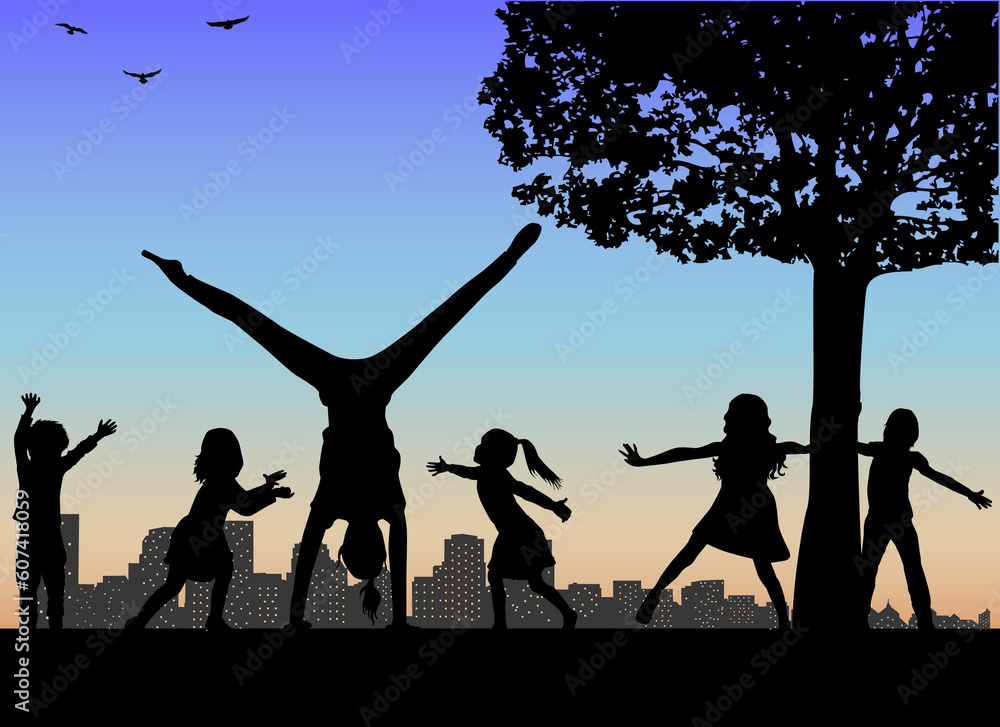 Silhouettes of children playing. Silhouettes conceptual. Silhouettes of children playing. Silhouettes conceptual.