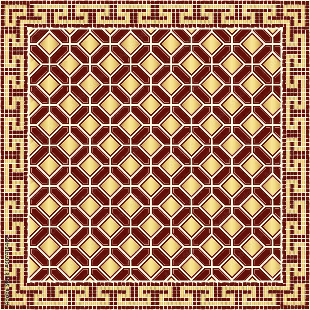 Obraz premium Classic mosaic ornament in brown and golden colors. For ceramics, tiles, ornaments, backgrounds and other projects.