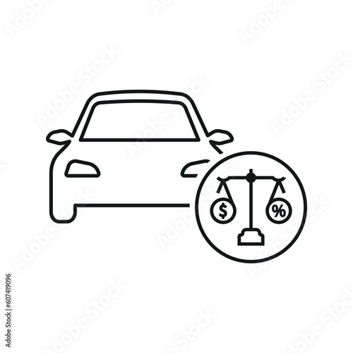 High Interest Rate Thin Line Icon On Car Purchases - Editable Stroke.
