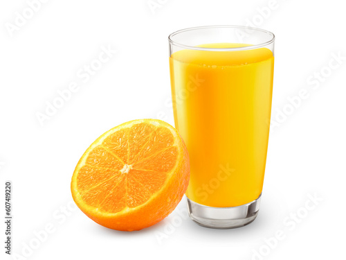 Fresh orange juice with fruits, transparent background