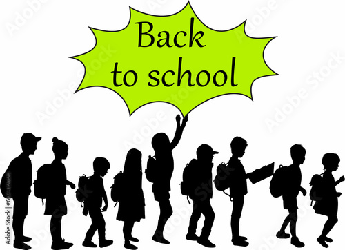 Back to school. Silhouette of a child with a backpack .	