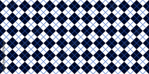 Windowpane plaid blue and white seamless pattern with diagonal lines and diamonds. Classic wool suit fabric. Elegant masculine design. Lozenge background. Geometric vector wallpaper. Rhombus ornament.