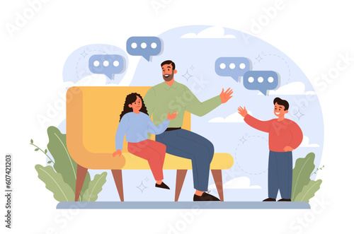 Joint parenting. Divorced spouses raising a children together. Kids
