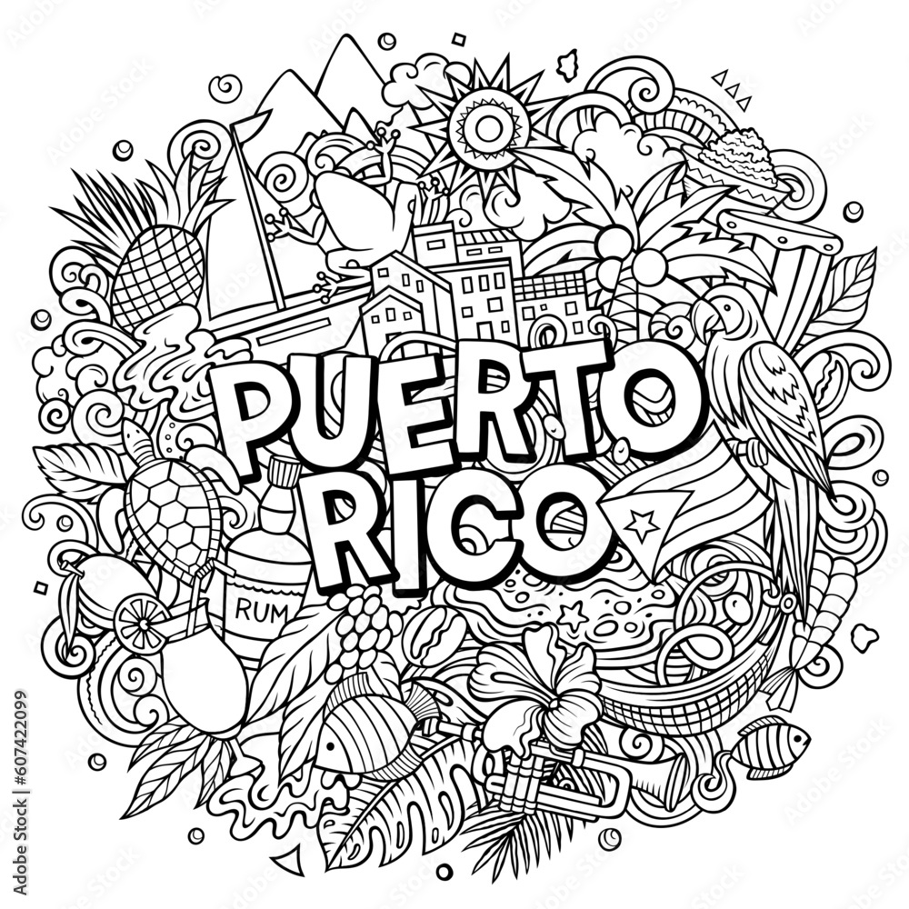 Puerto Rico cartoon doodle illustration