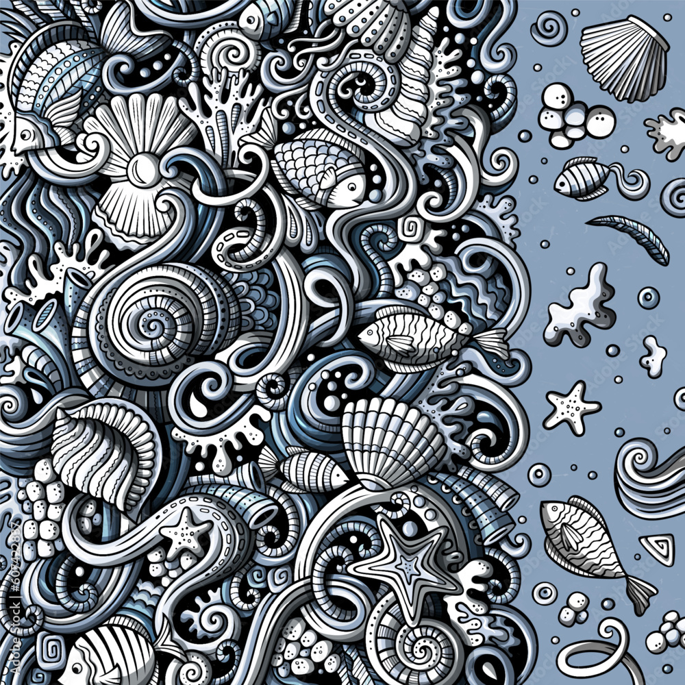 Cartoon hand-drawn doodles Underwater life illustration Cartoon hand-drawn doodles Underwater life illustration