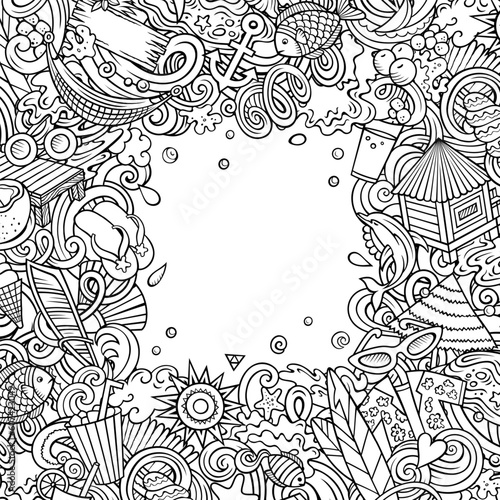 Summer beach cartoon vector doodles frame