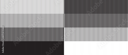 Abstract art geometric background with vertical lines. Optical illusion with lines and transition. Black lines on a white background and white lines on the black side.