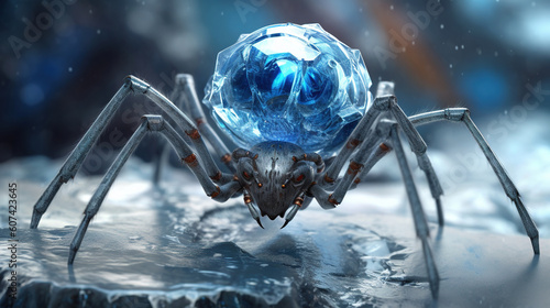 Robot spider with blue ice